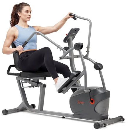Sunny Health & Fitness Elliptical Recumbent Cardio Bike, Cross Trainer Cycle for Indoor Arm/Leg Home Exercise, Dual Stationary Handlebars Plus Easy Access Seat for Adults & Seniors w/App Connection