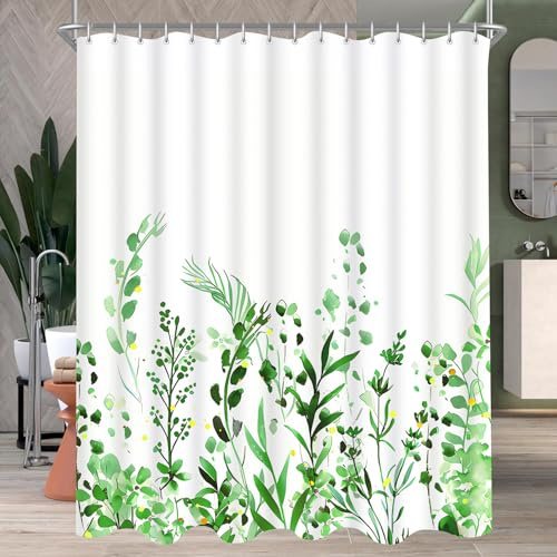 Lerores Duschvorhang 240x200cm Blumen Blätter Beschwerter Saum Antischimmel, Wasserdicht OberfläChe, Extra Breit Waschbar Polyester Badevorhänge für Badezimmer, Badewanne mit 16 Duschvorhangringe