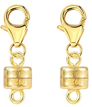 2PCS 14K Gold Magnetverschluss Halskette Kettenverlängerung Damen Herren | Sterling Silber 925 Magnetverschluss Schmuckherstellung Magnet Hummerverschluss Kettenverlängerung Halskett Armband Verbinder