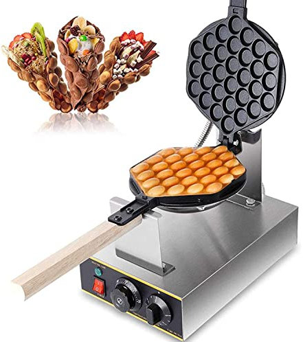 JIADUOFU Waffle Maker, Gofrera Máquina Burbujas De Acero Inoxidable, Sarten Gofres Girario 180 Grado Máquina De Gofres De Forma Huevo con Mango De Madera para Hacer Bubble Waffles,110v