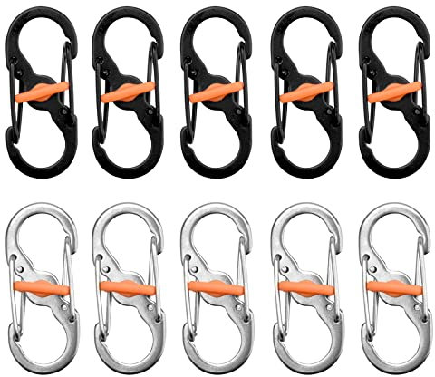 10 Stücke S karabiner klein Schraubkarabiner, Karabiner Klein Edelstahl, Karabiner Mini Schlüsselanhänger S Outdoor Camping Haken Mini S Clip Rucksack S-Form Metall Schnalle Doppelkarabiner