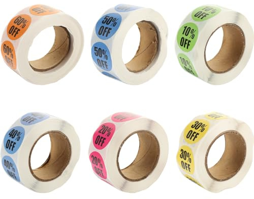 MAGICLULU Etiquetas Adhesivas De Descuento Para Tiendas Minoristas 6 Rollos De Pegatinas De Precio Con Porcentajes Del 10% Al 60% Ideal Para Promociones Y Liquidaciones En Supermercados