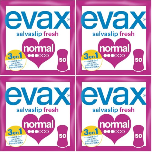 Evax Salvaslip Normal, 50 Unidades, Siéntete Fresca y Limpia Durante Todo el Día (Paquete de 4)