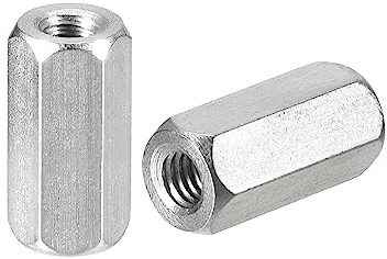 sourcing map 5 Stück Langen Sechskantmuttern M4 x 0.7 Abstand 15mm Länge Kupplung Muttern 304 Edelstahl Metrisch Sechskant Stab Kupplung Muttern
