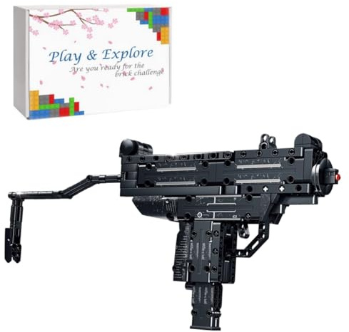 Tirff Technik Gewehr Bausteine Bausatz, 402 Klemmbausteine Technik Uzi-Maschinenpistole Waffe-Gewehr Modell mit Schussfunktion, MOC Militärische Waffen Bauset Modell Kompatibel mit Großen Marken