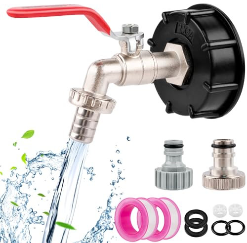 WuGU Rubinetto per Cisterna, Adattatore IBC, Rubinetto Cisterna 3/4 Pollici, IBC Container Accessori per Rubinetto da Giardino in Ottone