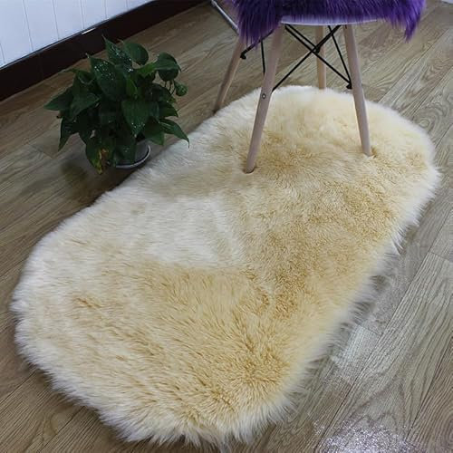 SMTCM Ovaler Kunstfell Teppich Bettvorleger Sofateppiche Plüschteppiche Fellimitat Weich Langflor Flauschiges Hochflorteppiche Geeignet für Schlafzimmer Wohnzimmer Kinderzimmer