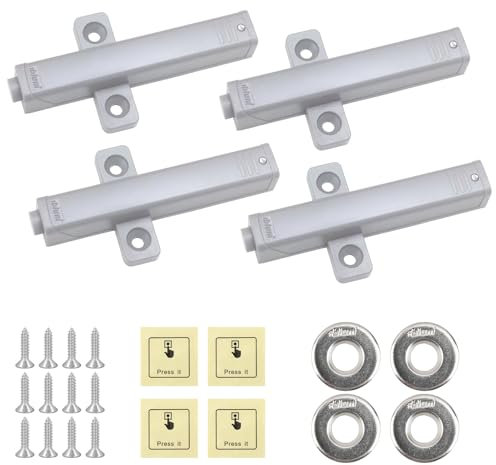 Push Open Door Latch 4 Pack Magnetic Heavy Duty Cupboard Catch Soft Close Dampers Touch Push Latch Release Opener Closing for Kitchen Drawer Closet Door Wardrobe RV Press Out Closure Magnet Press Open
