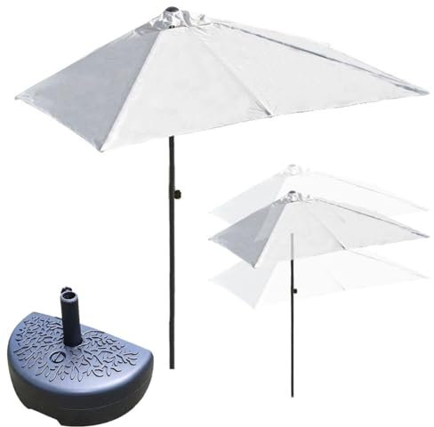 DSKJHI 200cm / 250cm Halber Sonnenschirm für Balkon Rechteckiger Halbschirm Balkonschirm mit Sockel, Höhenverstellbarer Sonnenschutz UV50+ (Farbe : Weiß, Größe : 250x130cm(8x4ft))