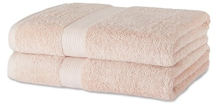 Amazon Basics Towel Set, Fade Resistant 100% Organic Cotton Bath Towels, soft and absorbent, 76 x 137 cm, Blush Pink, 2-Pack