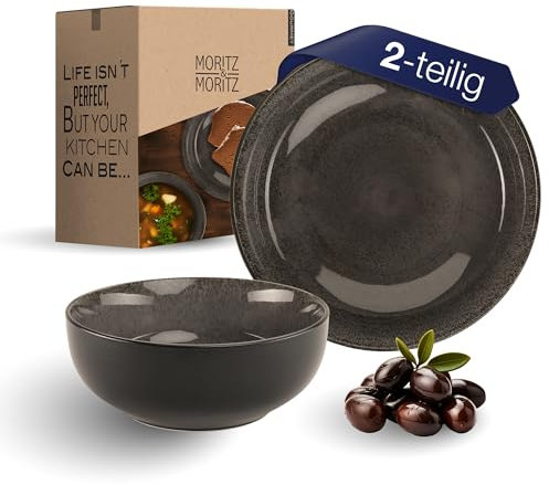 Moritz & Moritz VIDA Juego de cuencos para servir en color antracita, 2 cuencos grandes de porcelana de alta calidad, modernos y atemporales, aptos para microondas y lavavajillas