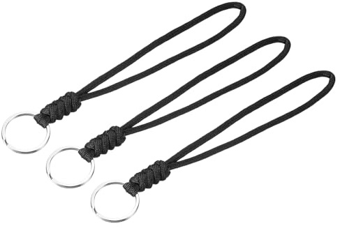 YOKIVE Paracord-Schlüsselband mit Schlüsselringen, Handgelenk-Schlüsselanhänger, Metallhaken, ideal für Hausschlüssel, Ausweise, Ausweishalter, Schwarz, 20,3 cm, 3 Stück