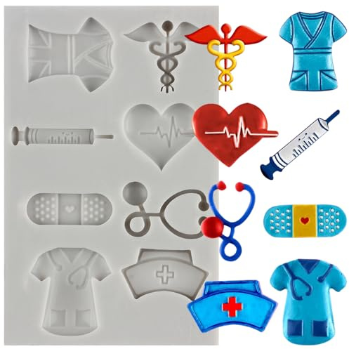 MINFEIDMS Moule à fondant à thème infirmière stéthoscope matériel médical stéthoscope silicone décoration gâteau cupcake argile polymère chocolat pâte en caoutchouc