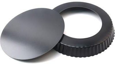 Cylogia Molde para tartas de quiche de 7 pulgadas, antiadherente, redondo, acanalado, con fondo suelto extraíble para hornear quiches, pasteles, pizzas, acero al carbono, plato de flan, plato de