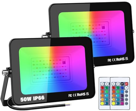 Willpower 2 Pack 50W Proyector LED RGB Exterior Lámpara Color RGB Foco LED Exterior 16 Colores 4 Modos RGBW Luz Proyector para Jadin, Terraza, Patio