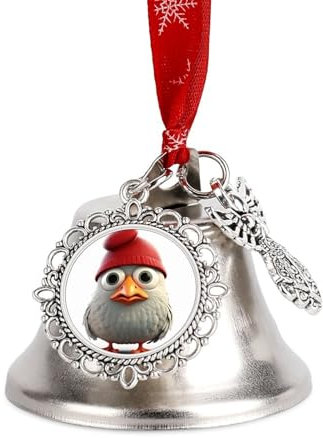 Huhn trägt einen roten Hut, klingelnde Glocke, Flügelglocke, Weihnachtsglocke, Ornament, Metall, Weihnachtsbaumdekoration, Glocken für drinnen und draußen, dekorative hängende Schlittenglocke für