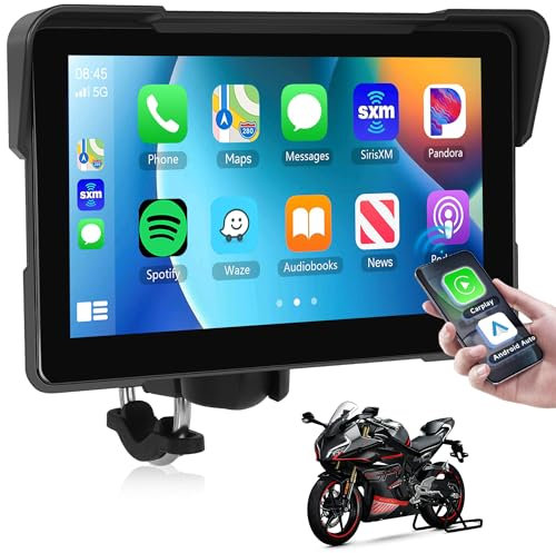 Rimoody 7 Zoll Carplay Bildschirm für Motorrad Kabellos Carplay und Android Auto Display für Motorräder, Autoradio für Motorräder mit Airplay/Android Cast/Dual Bluetooth/Navigation/IP67 Wasserdichter