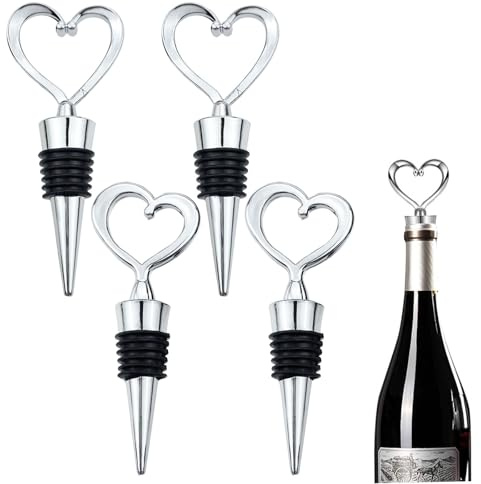 4PCS Heart Shape Wine Bottle Stoppers, Valentine's Day Wine Bottle Stoppers for Wine Beverage Bottle Sealers Cover Reusable Wine Corks Sealing Saver for Wine Champagne Beer Collection