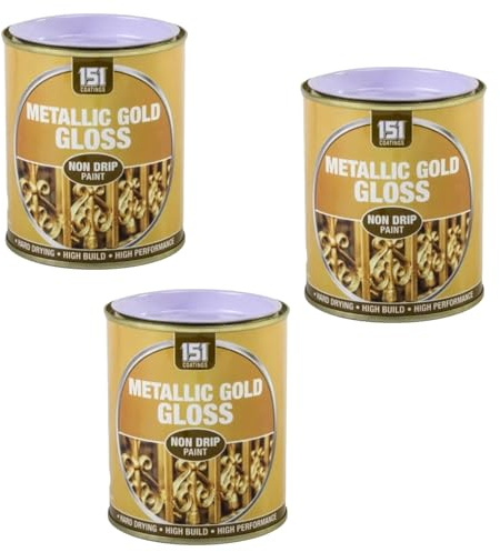 PEBBLE HUG Metallic Gold Gloss Non-Drip Paint, Fast-Drying, Long-Lasting, Ideal For Crafting, Home Décor, DIY Projects, Perfect For Use On Wood, Metal, Ceramic, 300ml, (3 Pcs)