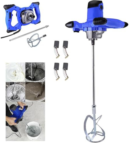 Portable Concrete Mixer with 2800W Paddle Blades, Portable Cement Mixer, 6-speed Adjustable Floor Mixer, Paint Mixer with 230V Paddle Blades, Mixing Tools with Paddle Blades for Mortar, Plaster (Blue)