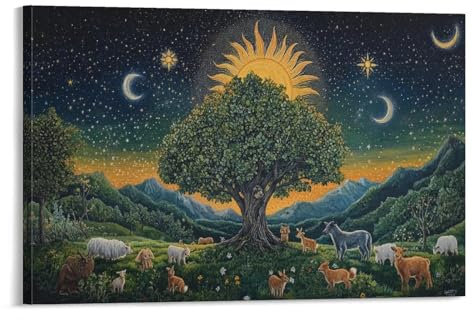 YYVKPMLXC Lein Wandbild Decor Baum des Lebens Wandkunst Aufhängen Sternenhimmel Kunstdruck Bild Auf Leinwand Abstrakte - Bunt - Ölfarbe - Dekoration Wohnzimmer Wall 16x24inch(40x60cm)
