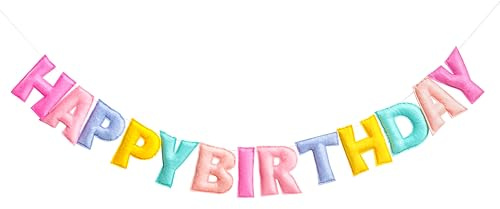 Pre-Strung Happy Birthday Banner - Felt Ball Garland, Rainbow Party Decorations, HAPPY BIRTHDAY Garland, Personalized Birthday Sign for Birthday Decor, Party Decor, Photo Prop (Pastel Happy Birthday Banner)