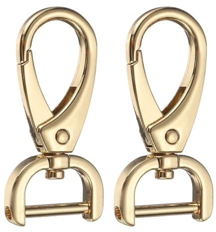 QUARKZMAN 2 Stück 16 mm D-Ring Abnehmbarer Karabinerhaken Schwenkbarer Karabiner mit Schiebeschnalle Hummerkrallenverschluss für Taschengurt Schlüsselanhänger Tasche DIY Handwerk (Hellgold)