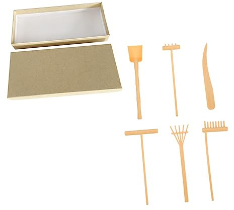 HANABASS Zen Garden Rake Tools Set for Desk Meditation Small Sand Drawing Rakes Storage Box 7pcs Yellow Kit for Office Relaxation and Mindfulness