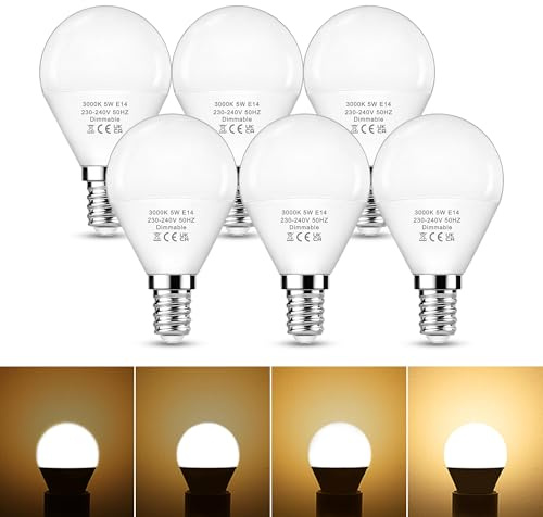 EvaStary E14 LED Dimmbar Lampe 5W, E14 led Warmweiss 3000K, 40 Watt Glühlampen Ersetzt, P45/G45 Tropfenform LED Birne mit 500LM, dimmbar Energiesparlampe, 6 Stück