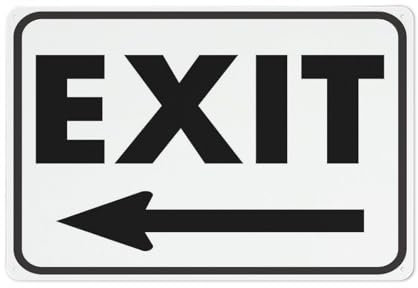 asbwuo Vintage-Metall-Blechschild „Exit in Schwarz und Weiß (Pfeil links), rostfreies Aluminiumschild, bedruckt mit professioneller Grafik, einfach zu montieren, für den Innen- und Außenbereich