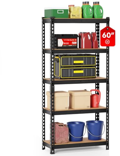 PayLessHere 1930LBS Storage Shelves 5 Tier Garage Shelves 11.8 D x 27.6 W x 60 H Heavy Duty Garage with MDF Boards Height Adjustable Layer Racks for Kitchen, Warehouse