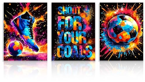 Dazzlewall 3 Stück Graffiti Fußball Bilder, Motivierende Sportposter für Schlafzimmer Jugendzimmer Spielzimmer Deko 12x16 Zoll Ungerahmt