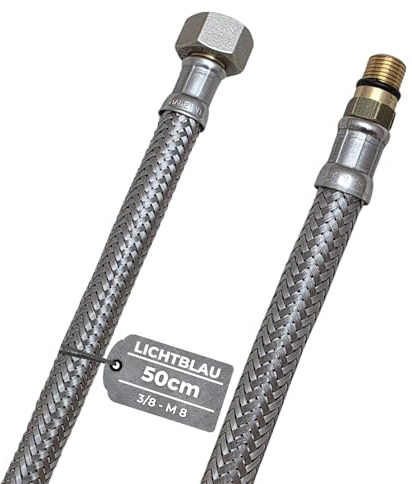 LICHTBLAU Panzerschlauch 50 cm 3/8 Zoll auf M8 kurz – Edelstahl Flexschlauch für Trinkwasser – knickfester Anschlussschlauch für Wasserhahn, Armatur, Eckventil, Küchenarmatur