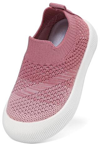 LACOFIA Baby Girl's First Walking Shoes Toddler Barefoot Shoes Anti-Slip Breathable Mesh Sneakers Pink 3.5