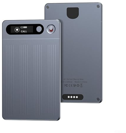 Oniissy AI Diktiergerät, digitaler Audiorecorder mit Echtzeit-Transkription, 13 Sprachen, magnetisches Design, tragbares Aufnahmegerät, 64 GB Speicher, Grau