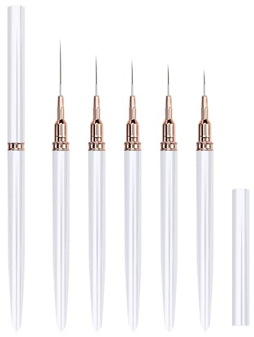 GZMAYUEN Pinceau Nail Art Ongles, 5 Pièces Pinceau Liner Ongle pour Les Lignes Longues, Détails Fins 6/9/11/15/24 mm, Blanc