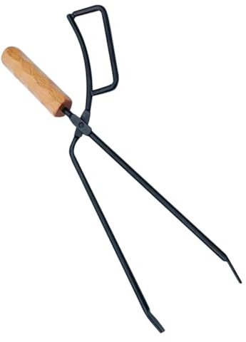 CIYODO Feuerzange aus Eisen und Holz Extra Lange Holzkohlezange mit Hoher Härte für Sicheres Bewegen von Brennholz Beim Camping und Grillen