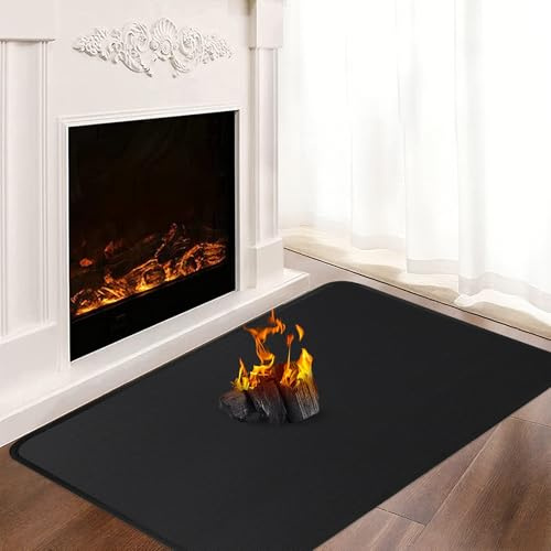 Khongoo Feuerfeste Unterlage für Kaminofen, 120 x 90 cm, 1mm stark, Schwarz | 1832°F Funkenschutzplatte, glasfaserkern ofenblech kamin, feuerfeste matte kamin, boden und teppichschutz, leicht zu reinigen