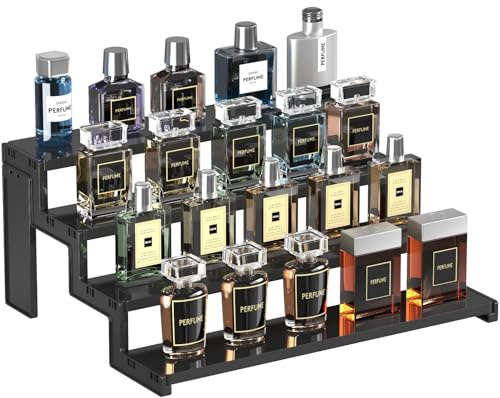 Lifewit 4 Tier Acryl Display Ständer, 1 PCS Regal Organizer 35,6cm, Schwarz | Regal Organizer für Kölnisch Wasser, Figuren Nagellack Parfum Gewürz Hautpflege Kosmetik Cupcake Dessert Buffet, Riser Treppe