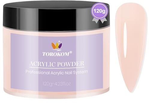 TOROKOM Polvere per Unghie Acrilica, 120g Nude, Polímero Acrílico Autonivelante, Sin Lámpara, Fuerte y Duradero, Para Extensiones y Esculpido de Uñas