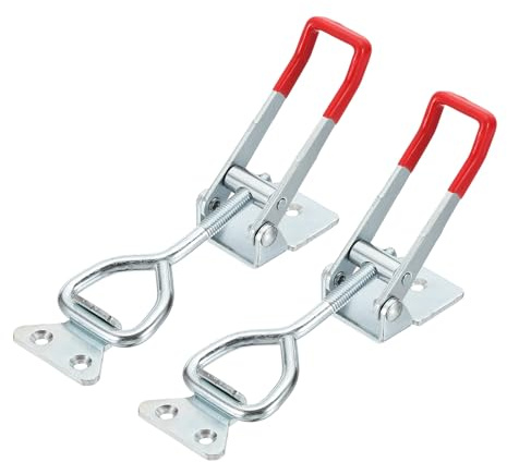 sourcing map 2pcs Adjustable Toggle Clamp M8 x 41mm 770lbs Holding Capacity 4003 Style Quick Release Pull Latches Clamps Hasp for Smoker Lid Jig Tool Box Case, Silver Red