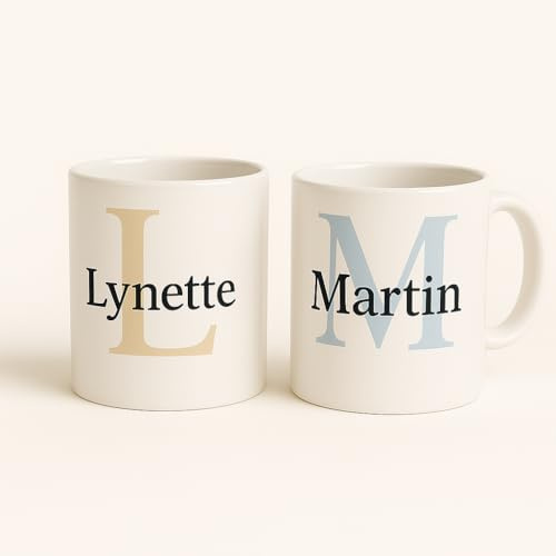 Tassen 2er Set Namenstasse personalisierte Kaffee-Tasse mit Namen und Buchstabe persönliche Geschenke Buchstabentasse Keramik-Tasse mit Namen und Anfangsbuchstaben, eine Kaffeetasse für sie und ihn