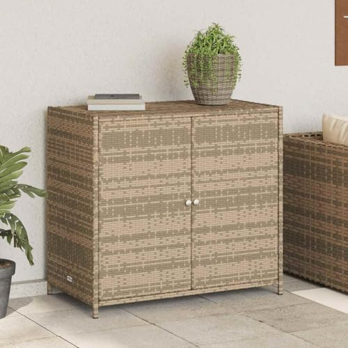 Frdhee Kiste Mit Deckel Auflagenbox, Gartenschrank Beige 83x45x76 cm Poly Rattan für Sitzauflagen, Gartengeräte