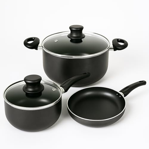 Homatz 5pcs Non Stick Pots and Pans Set, 24cm Cooking Pot with Lid, 16cm Saucepan with Lid & 24cm Frying Pan with Heat Resistant Handles, Induction Hob Supported Kitchen Cookware Set