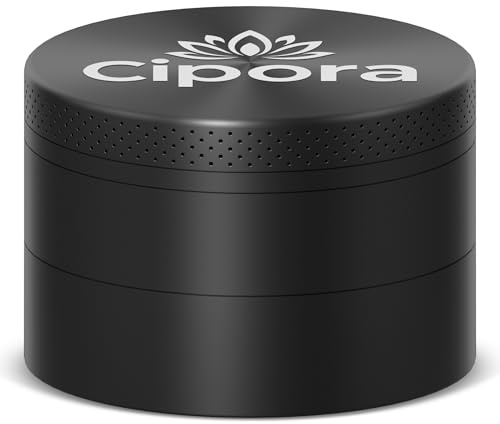 Cipora Manual Spice & Herb Mill for Kitchen — 2.5 Zinc Herb Mill with Bottom Storage Chamber, Magnetic Lid — for Peppercorns, Rosemary, Dried Herbs & Seasonings (Black)