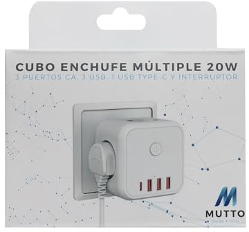 MUTTO Cubo enchufes con USB Carga Rápida PD 20W, 7 en 1 Ladrón enchufes con USB y USBC, Ladrón Cubo Enchufe Múltiple Pared con 3 Tomas CA 2530W e Interruptor, Comodidad para Habitación, Oficina y Casa