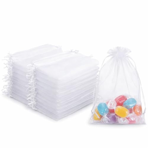JinRuiCPeng 100 PCS Sacchetti in Organza, 10 x 15 cm, Bianco, Sacchetto Regalo per Gioielli, Bustine Piccole per Gioielli, Bomboniere, Matrimonio, Feste, DIY, Decorazioni e Conservazione