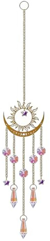 CATZUM Cristallo Cattura-Sole Unico - Decorazione Moderna per Finestre, Balconi e Giardini (47 cm x 7 cm) - Design Boho Sole e Luna, Prisma di Cristallo con Effetto Luminoso