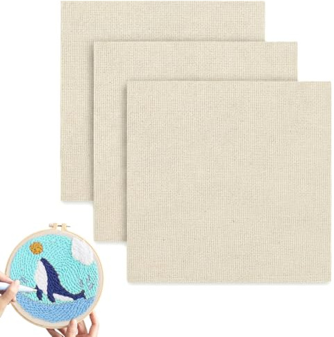 3 Stück Baumwoll Punch Needle Stoff,40x40cm Feines Gitternetz Tufting Tuch