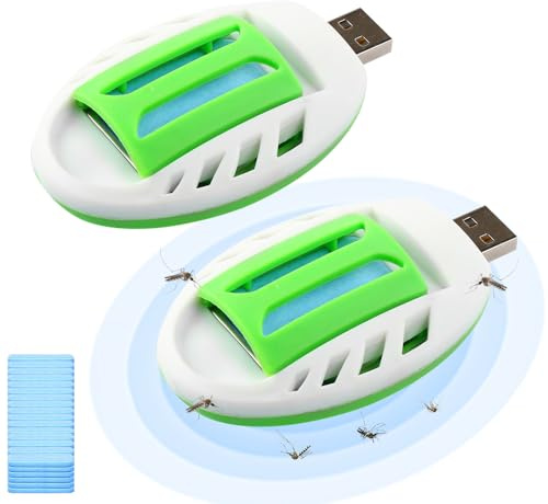 XPJBKC Lot de 2 répulsifs anti-moustiques à brancher, avec 120 tablettes anti-moustiques pour brancher, portable, anti-moustiques, tueur de moustiques USB pour l'extérieur, l'été, la maison